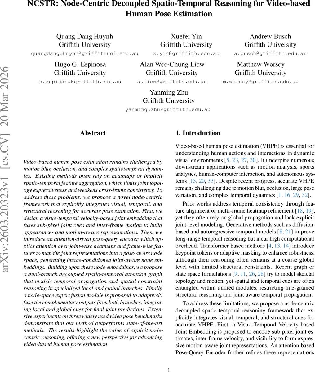 NCSTR: Node-Centric Decoupled Spatio-Temporal Reasoning for Video-based Human Pose Estimation