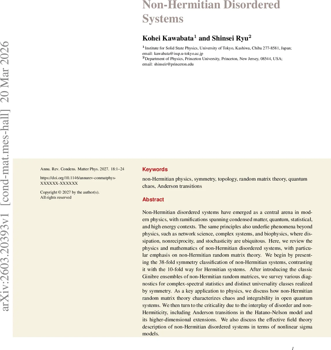 Non-Hermitian Disordered Systems