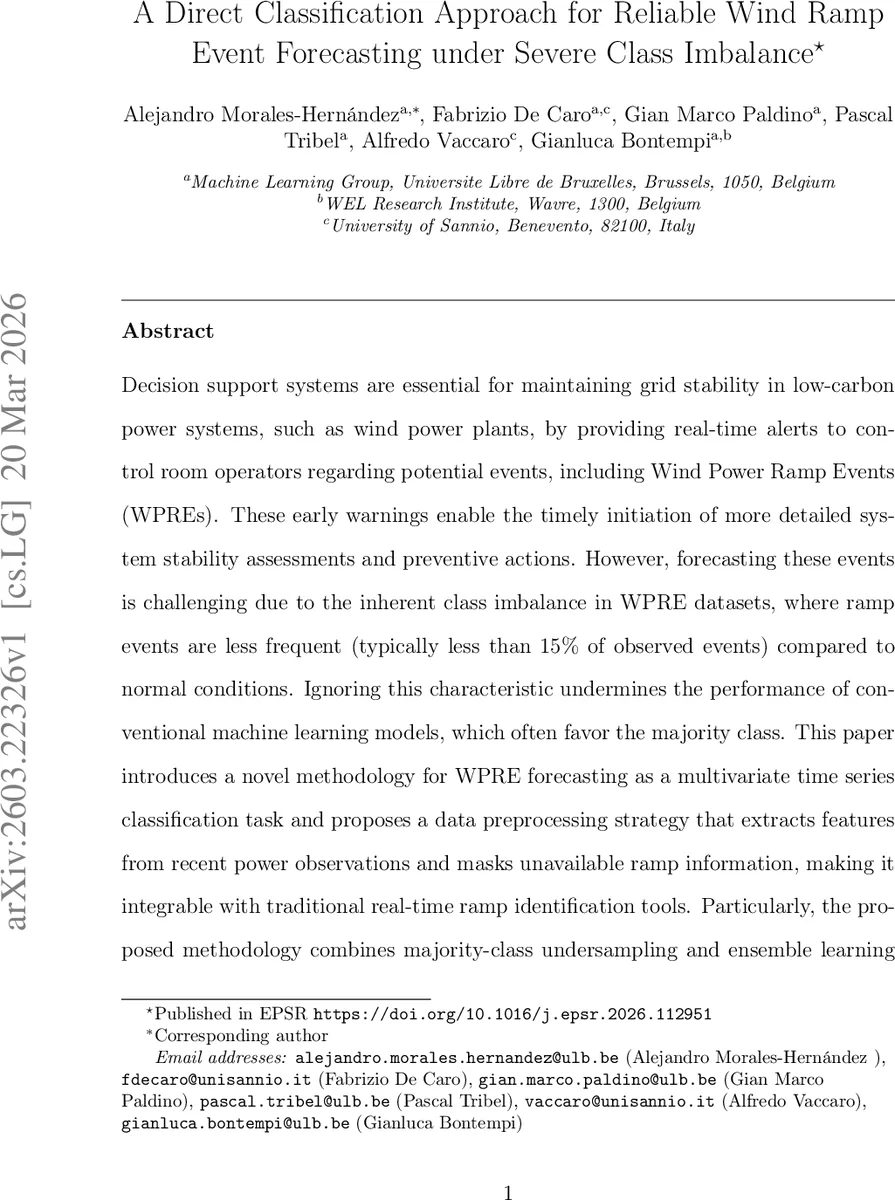 A Direct Classification Approach for Reliable Wind Ramp Event Forecasting under Severe Class Imbalance