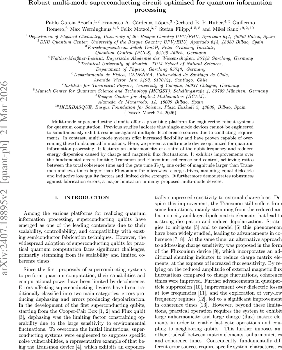 Robust multi-mode superconducting circuit optimized for quantum information processing