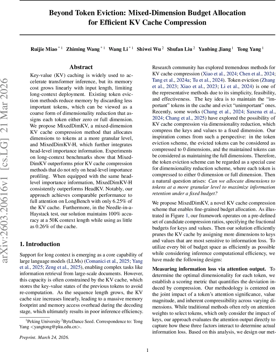 Beyond Token Eviction: Mixed-Dimension Budget Allocation for Efficient KV Cache Compression