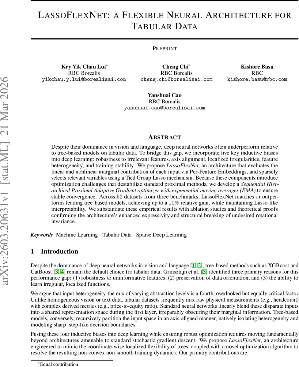 LassoFlexNet: Flexible Neural Architecture for Tabular Data