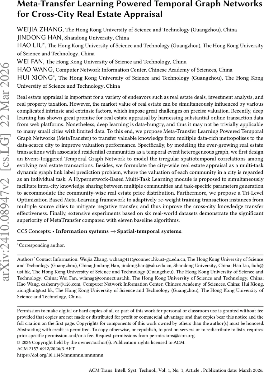 Meta-Transfer Learning Powered Temporal Graph Networks for Cross-City Real Estate Appraisal