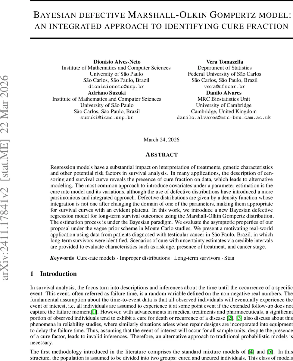 Bayesian defective Marshall-Olkin Gompertz model: an integrated approach to identifying cure fraction