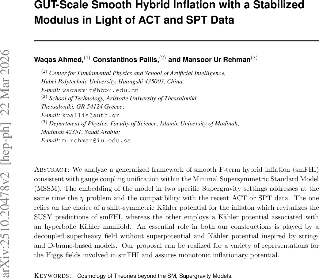 GUT-Scale Smooth Hybrid Inflation with a Stabilized Modulus in Light of ACT and SPT Data