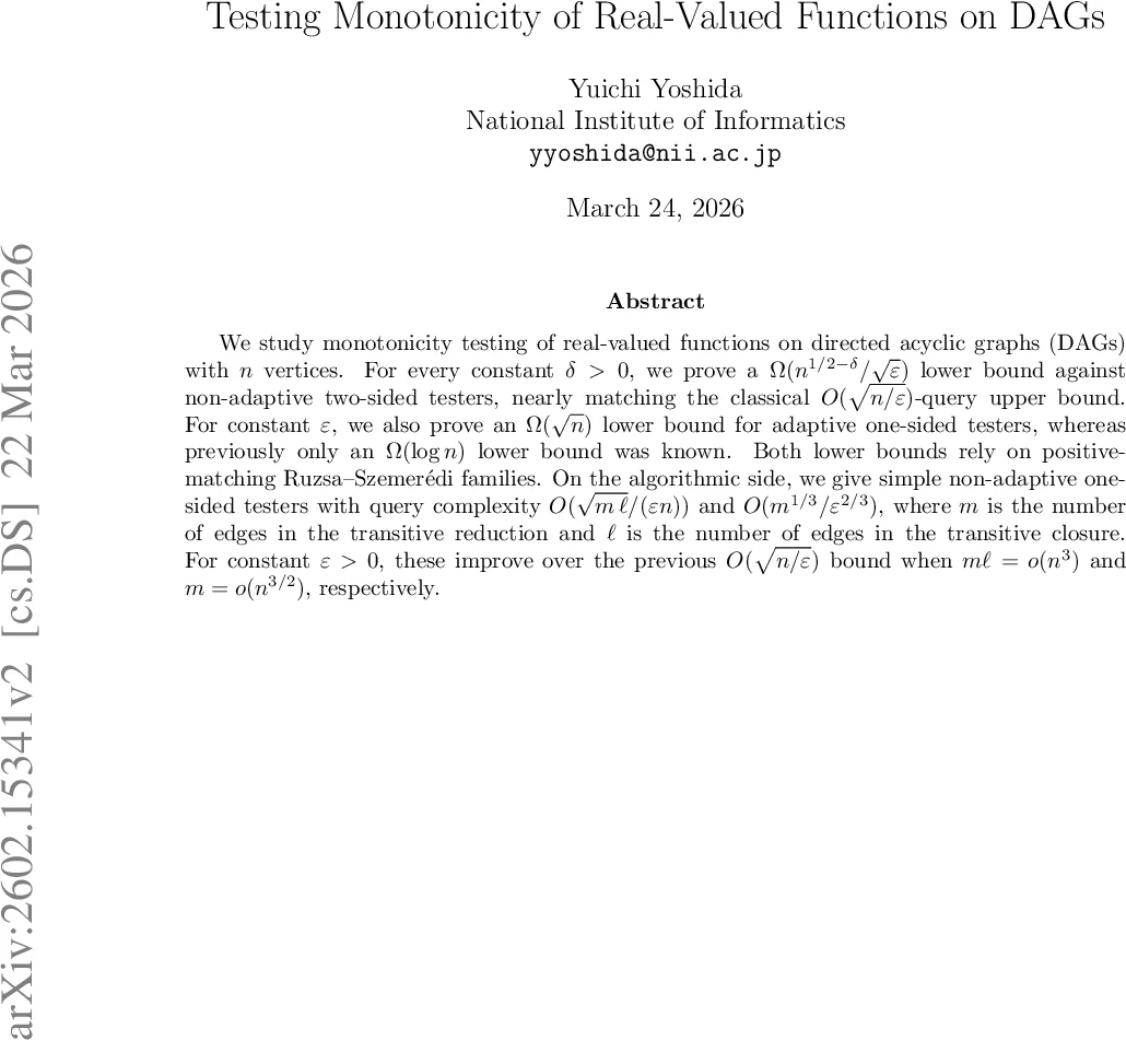 Testing Monotonicity of Real-Valued Functions on DAGs