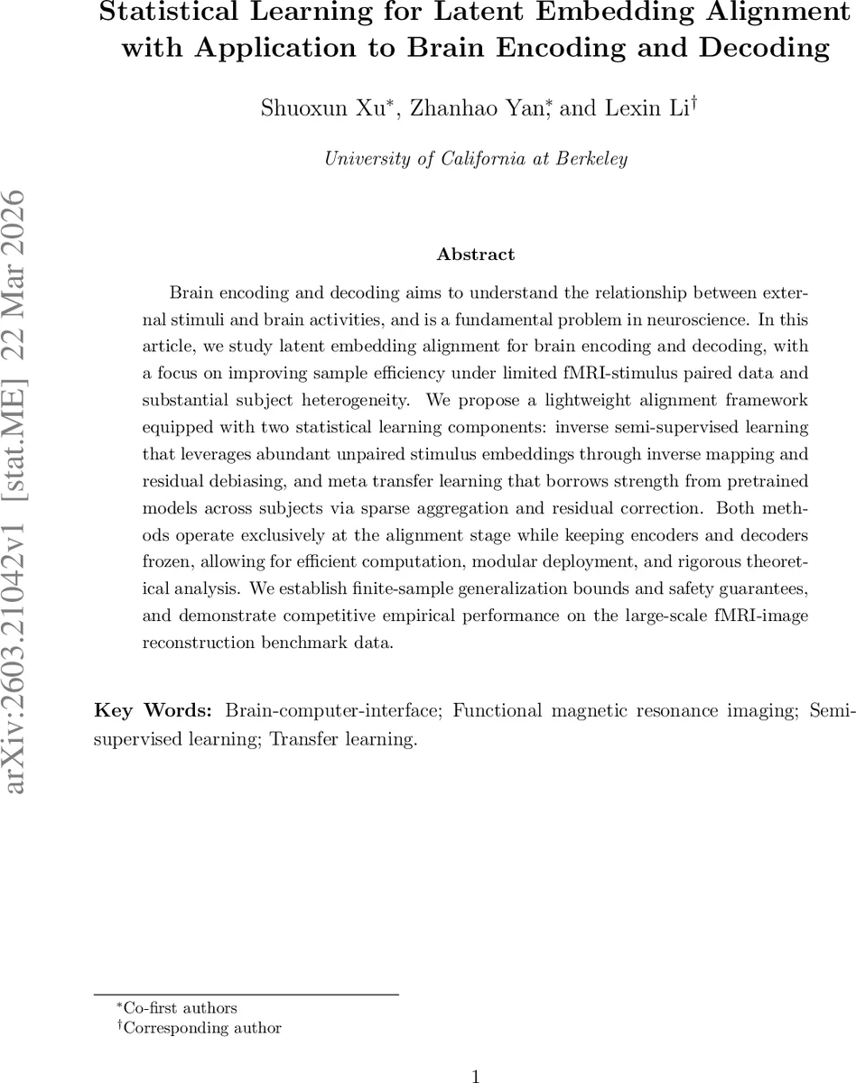 Statistical Learning for Latent Embedding Alignment with Application to Brain Encoding and Decoding