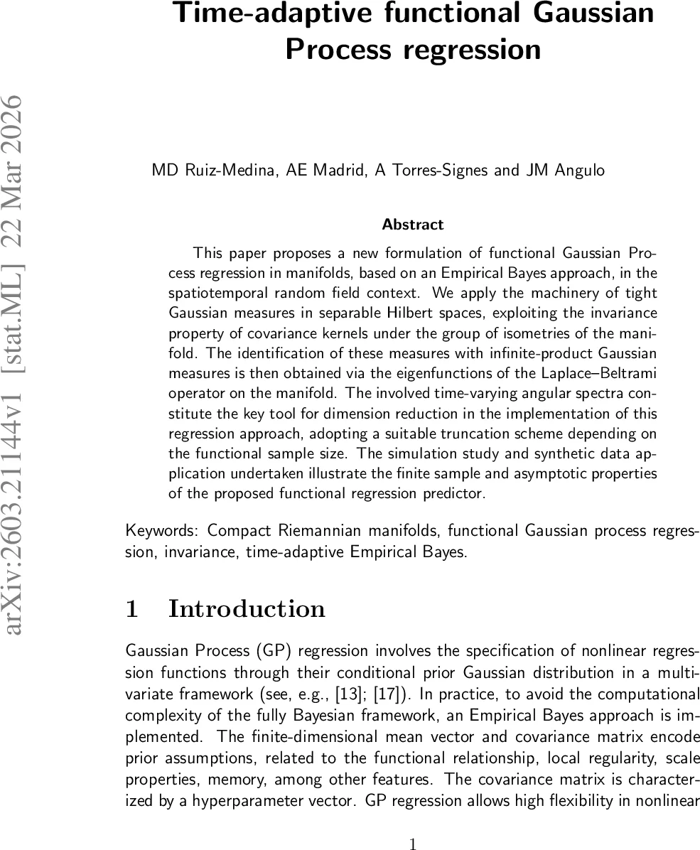 Time-adaptive functional Gaussian Process regression