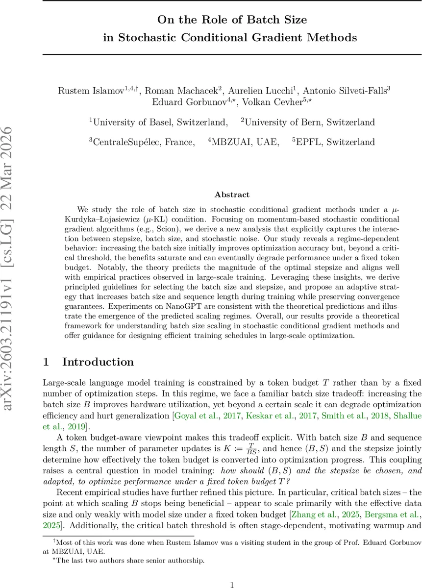 On the Role of Batch Size in Stochastic Conditional Gradient Methods