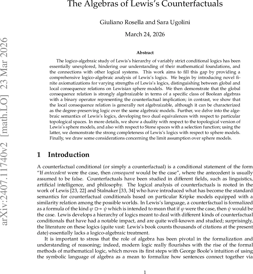 The Algebras of Lewis's Counterfactuals
