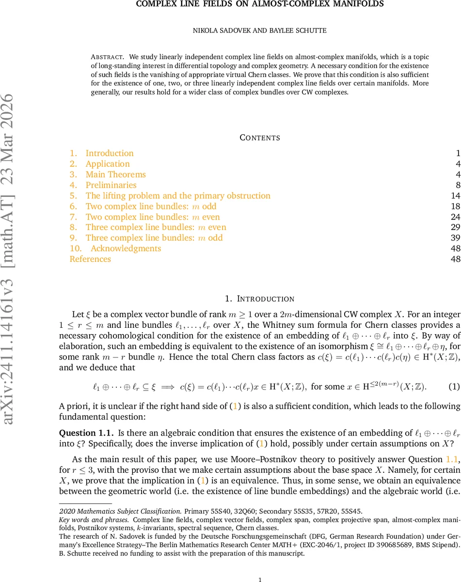 Complex line fields on almost-complex manifolds