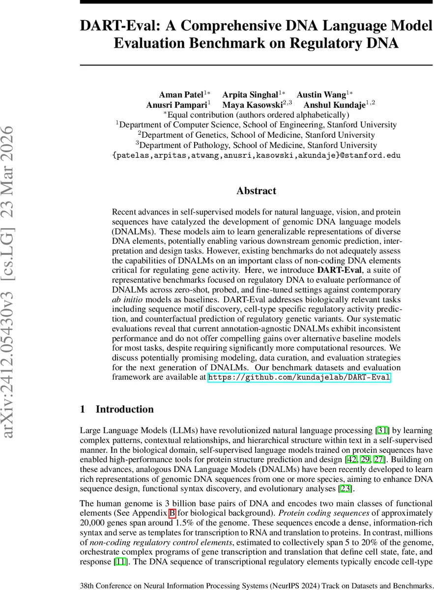 DART-Eval: A Comprehensive DNA Language Model Evaluation Benchmark on Regulatory DNA