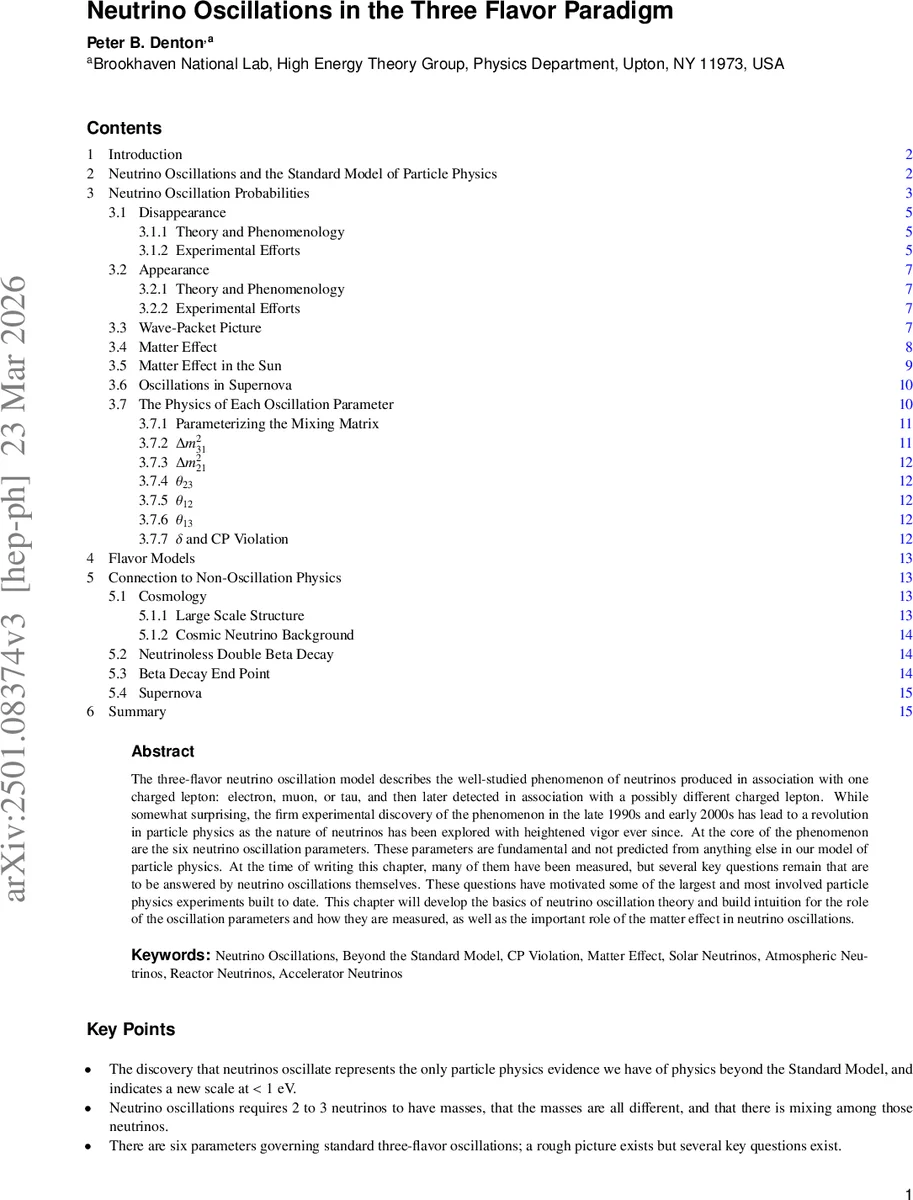 Neutrino Oscillations in the Three Flavor Paradigm