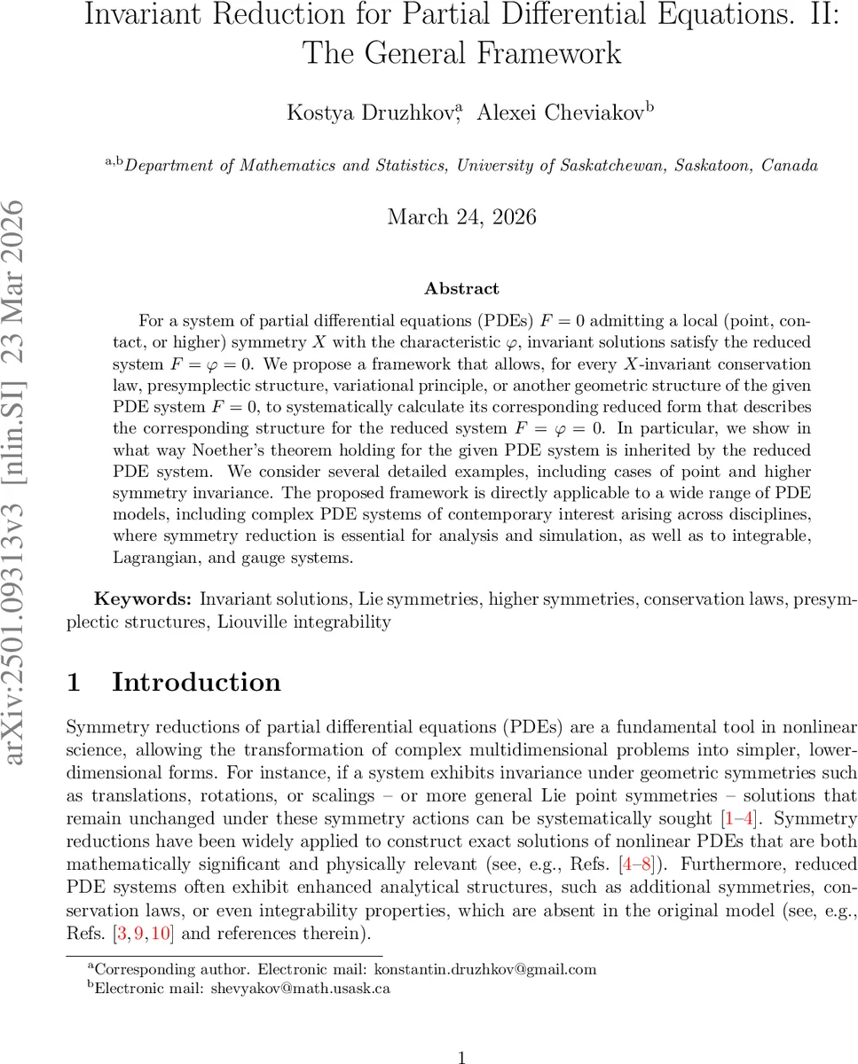 Invariant Reduction for Partial Differential Equations. II: The General Framework