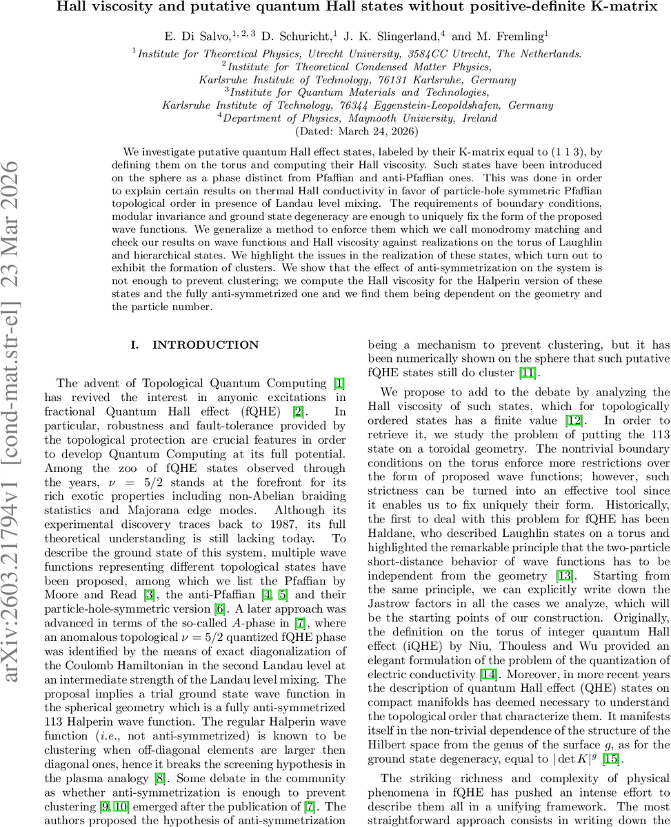 Hall viscosity and putative quantum Hall states without positive-definite K-matrix