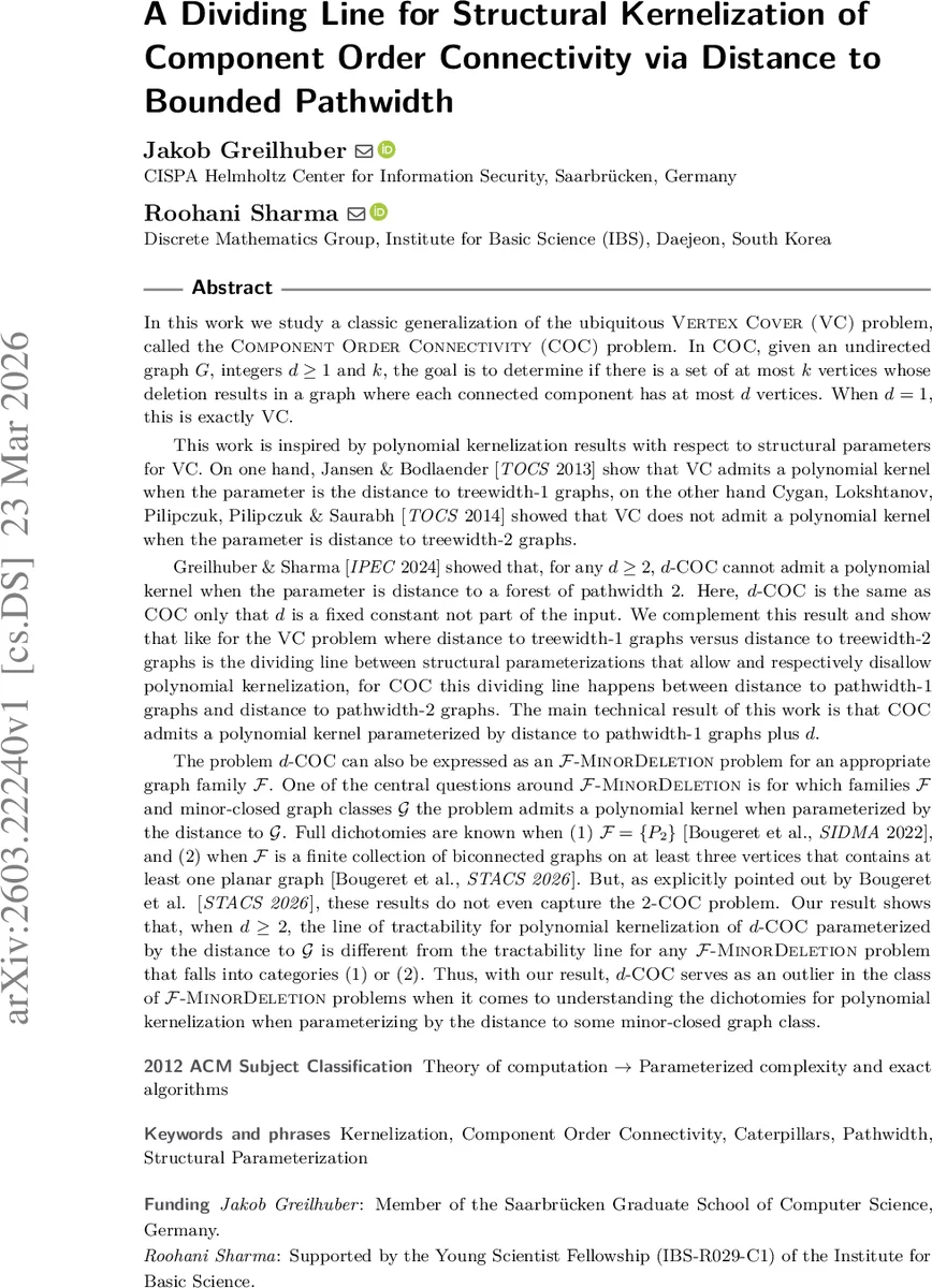 A Dividing Line for Structural Kernelization of Component Order Connectivity via Distance to Bounded Pathwidth