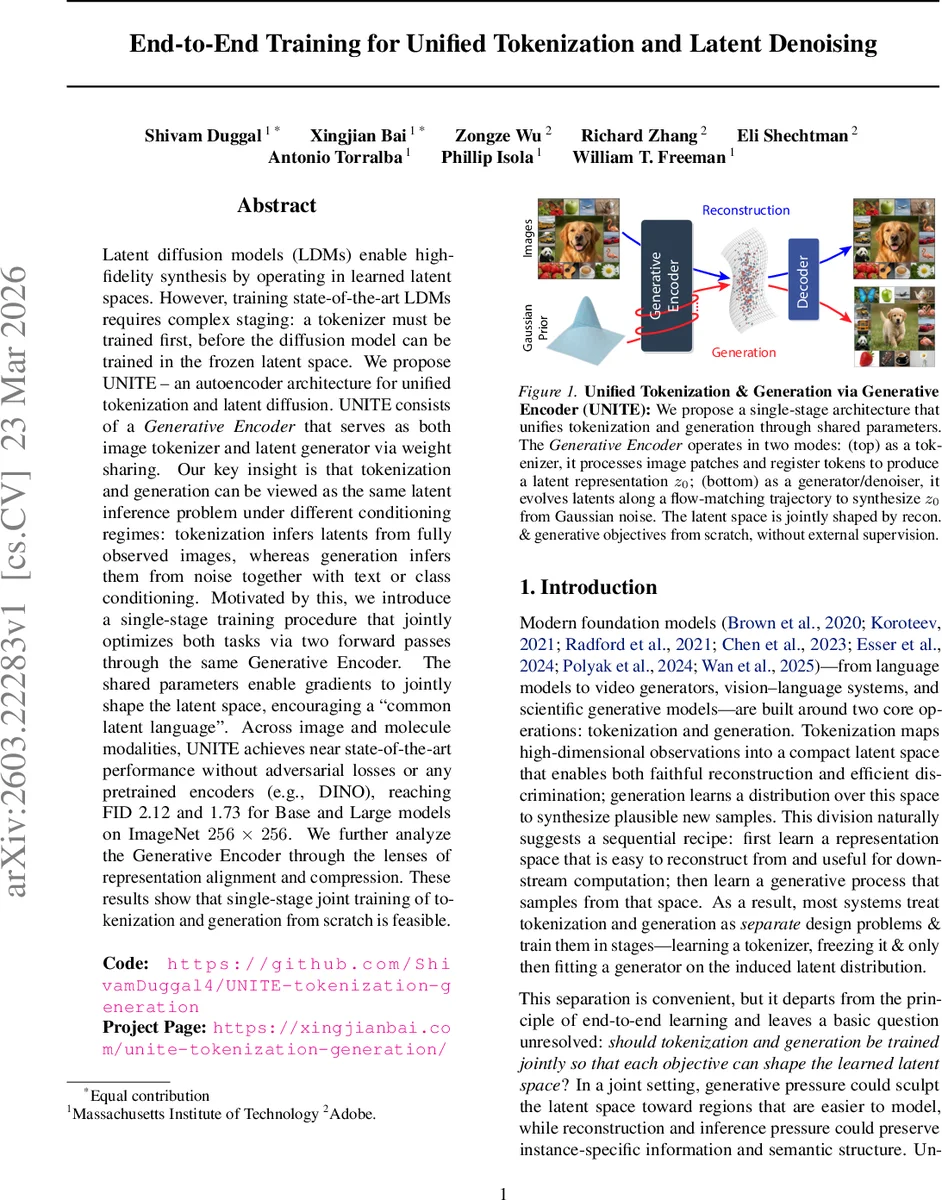 End-to-End Training for Unified Tokenization and Latent Denoising