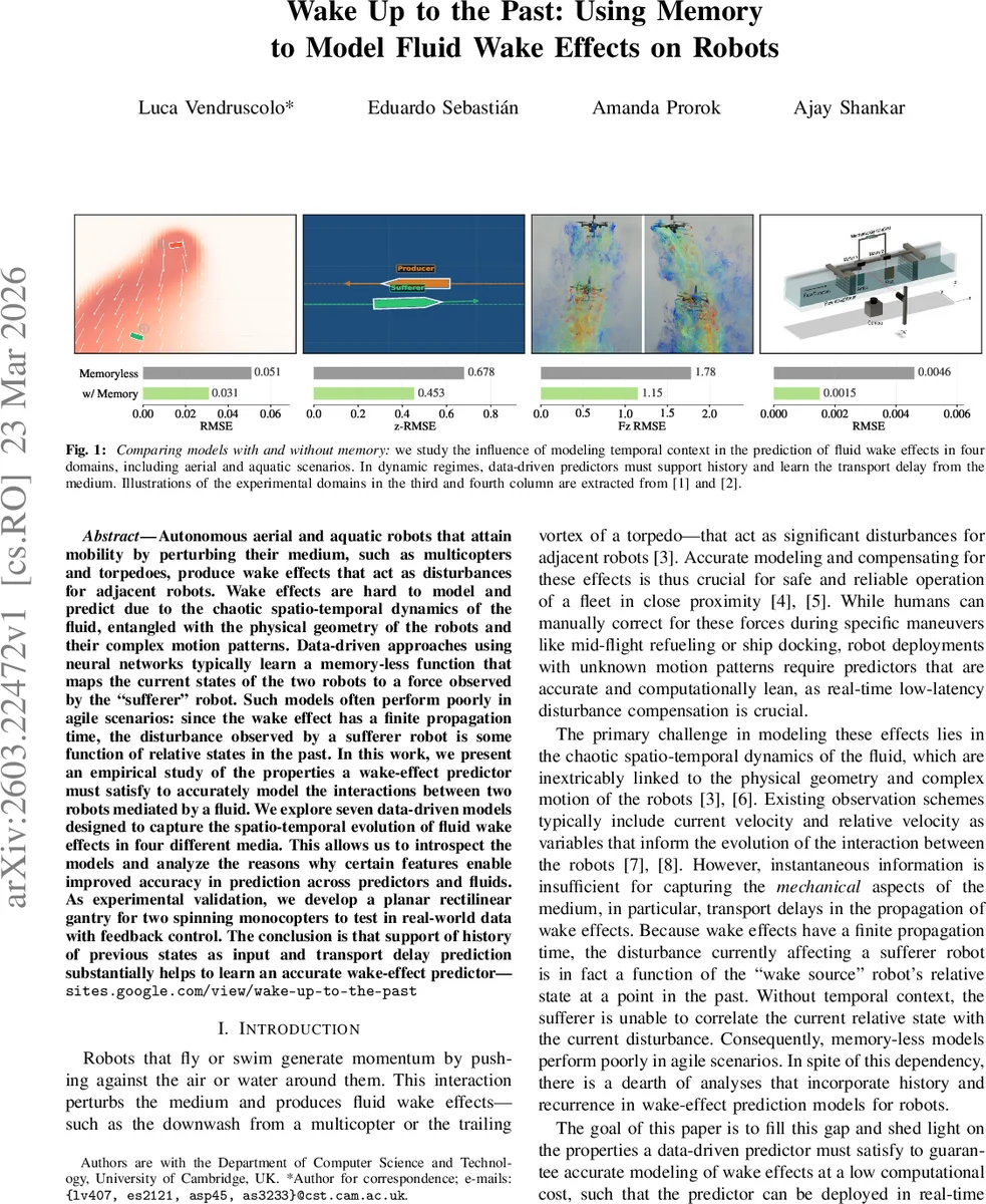 Wake Up to the Past: Using Memory to Model Fluid Wake Effects on Robots