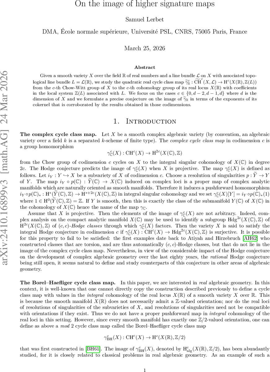 On the images of higher signature maps