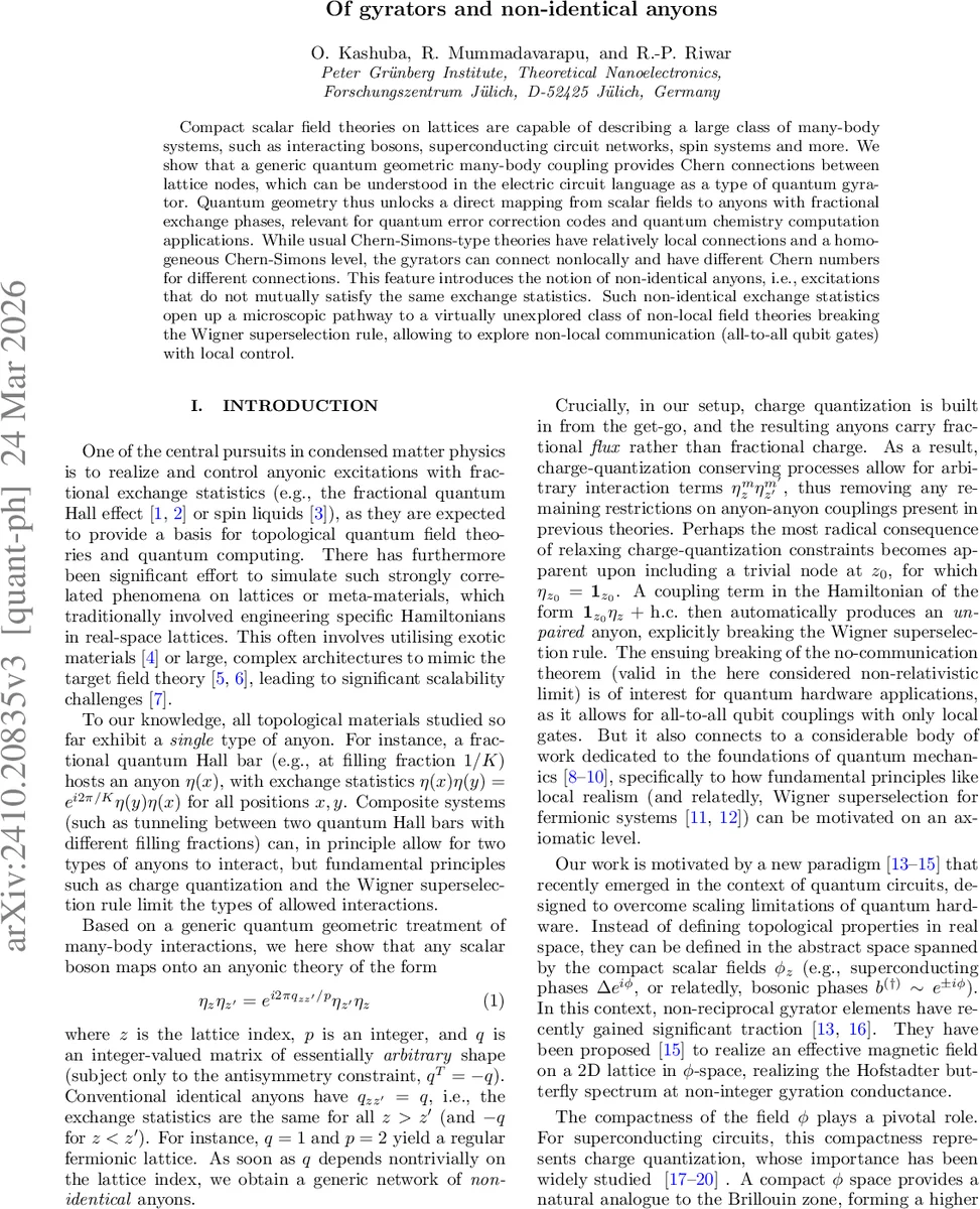 Of gyrators and non-identical anyons