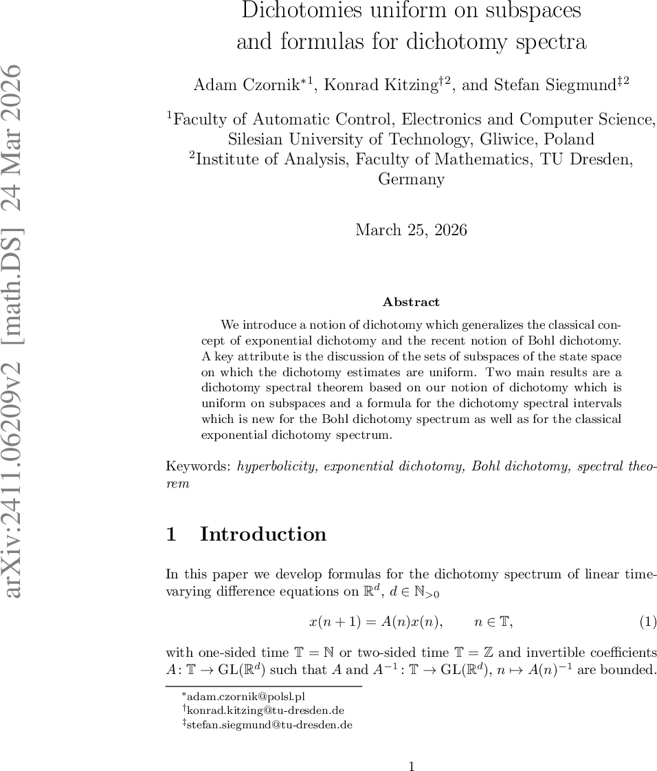 Dichotomies uniform on subspaces and formulas for dichotomy spectra