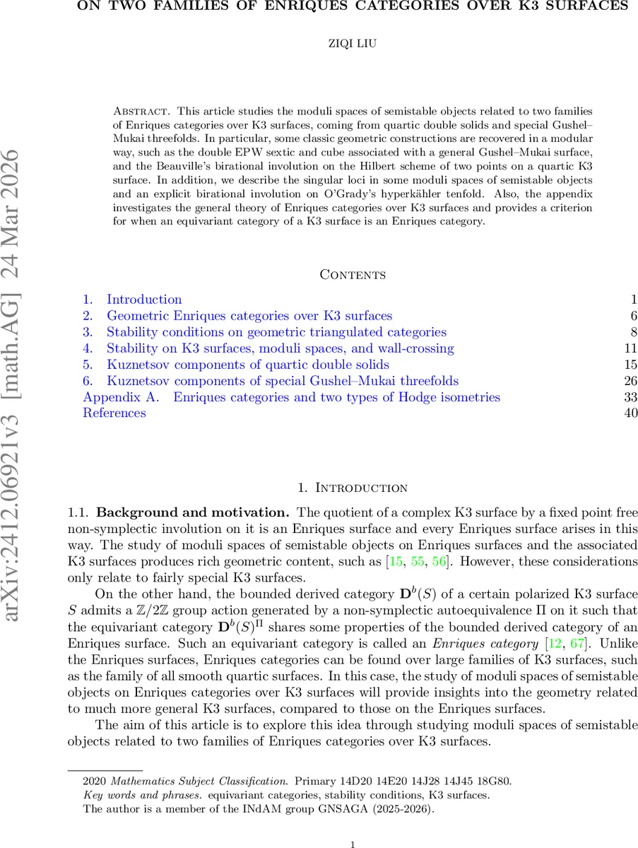 On two families of Enriques categories over K3 surfaecs