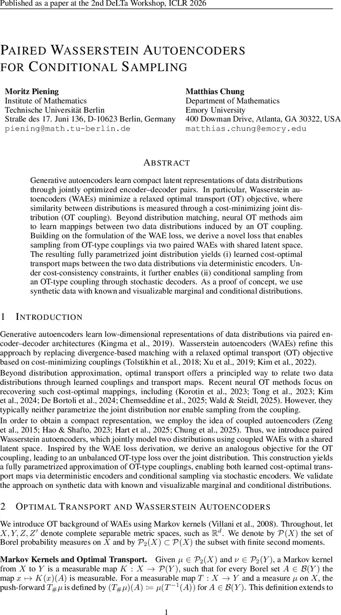 Paired Wasserstein Autoencoders for Conditional Sampling