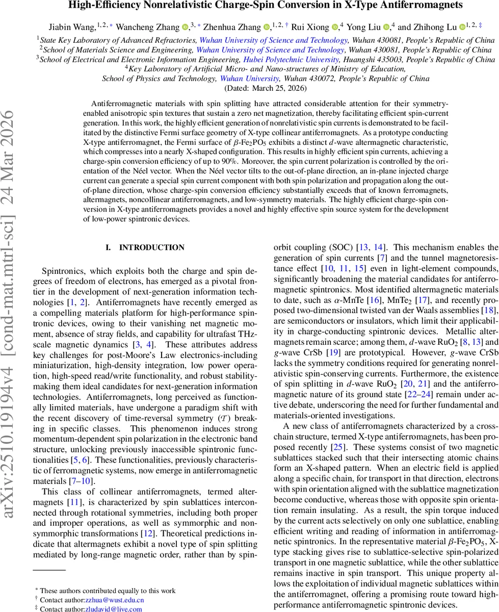 High-Efficiency Nonrelativistic Charge-Spin Conversion in X-Type Antiferromagnets