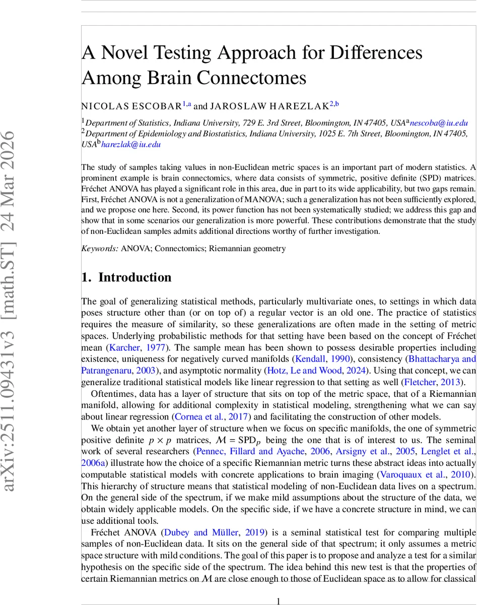 A Novel Testing Approach for Differences Among Brain Connectomes
