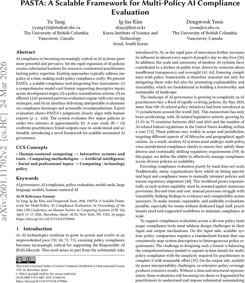 PASTA: A Scalable Framework for Multi-Policy AI Compliance Evaluation