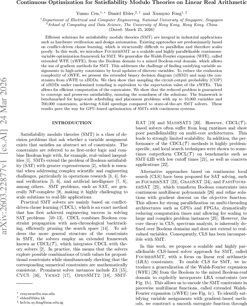 Continuous Optimization for Satisfiability Modulo Theories on Linear Real Arithmetic