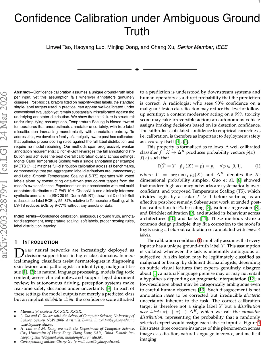 Confidence Calibration under Ambiguous Ground Truth