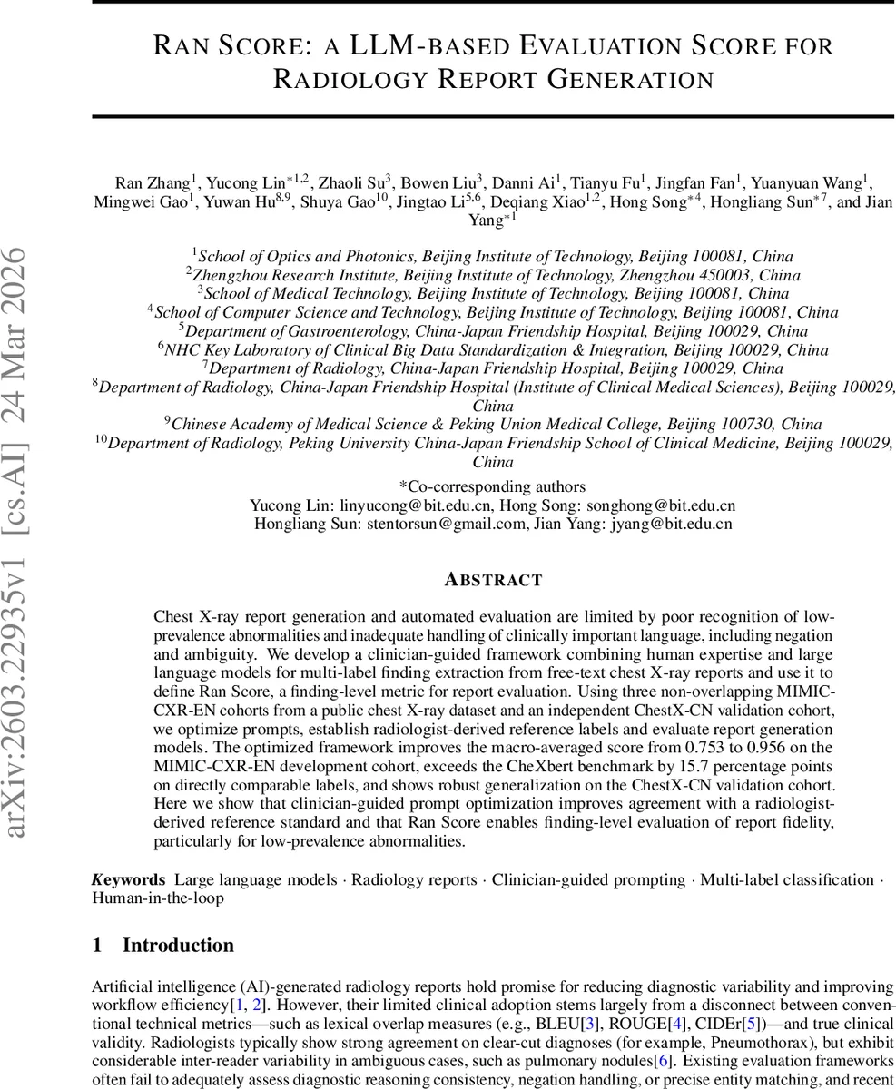 Ran Score: a LLM-based Evaluation Score for Radiology Report Generation