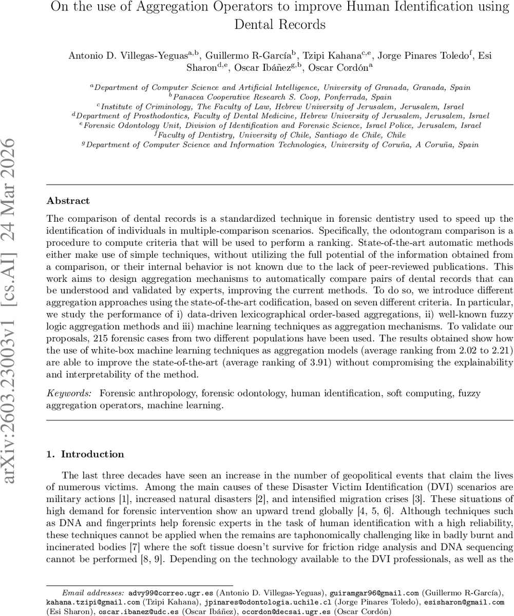 On the use of Aggregation Operators to improve Human Identification using Dental Records