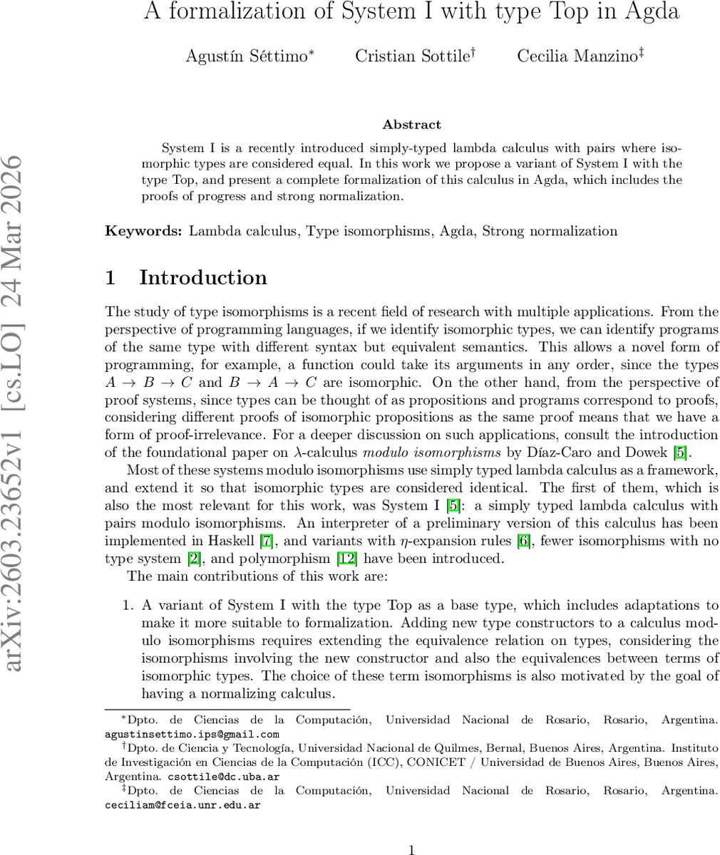 A formalization of System I with type Top in Agda