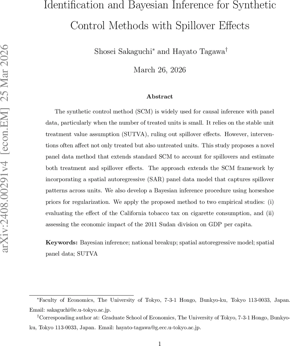 Identification and Bayesian Inference for Synthetic Control Methods with Spillover Effects
