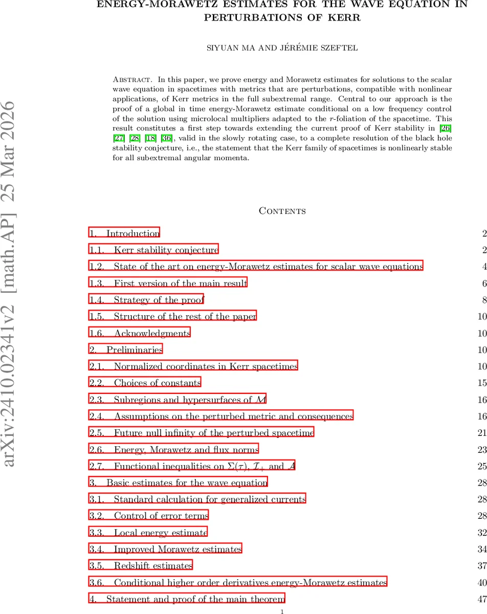 Energy-Morawetz estimates for the wave equation in perturbations of Kerr