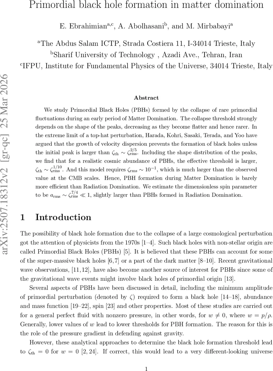 Primordial black hole formation in matter domination