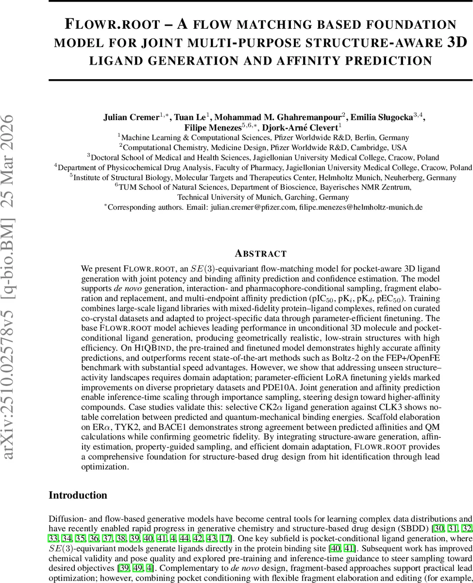 FLOWR.root: A flow matching based foundation model for joint multi-purpose structure-aware 3D ligand generation and affinity prediction