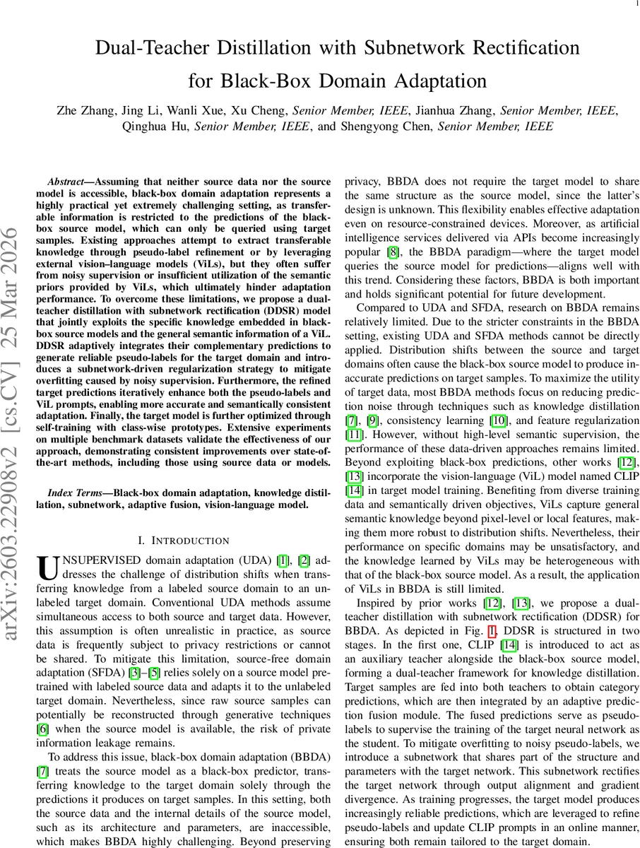 Dual-Teacher Distillation with Subnetwork Rectification for Black-Box Domain Adaptation