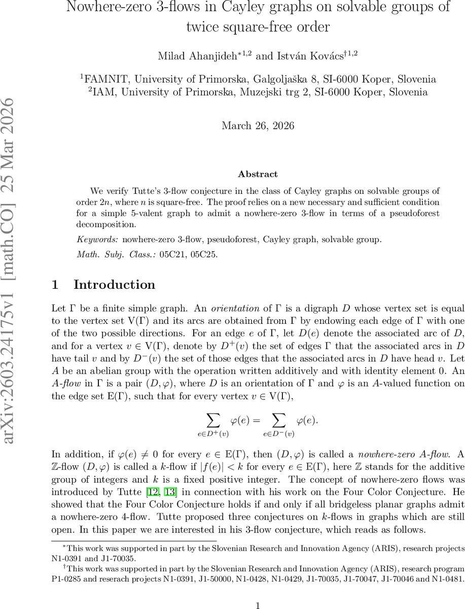 Nowhere-zero $3$-flows in Cayley graphs on solvable groups of twice square-free order