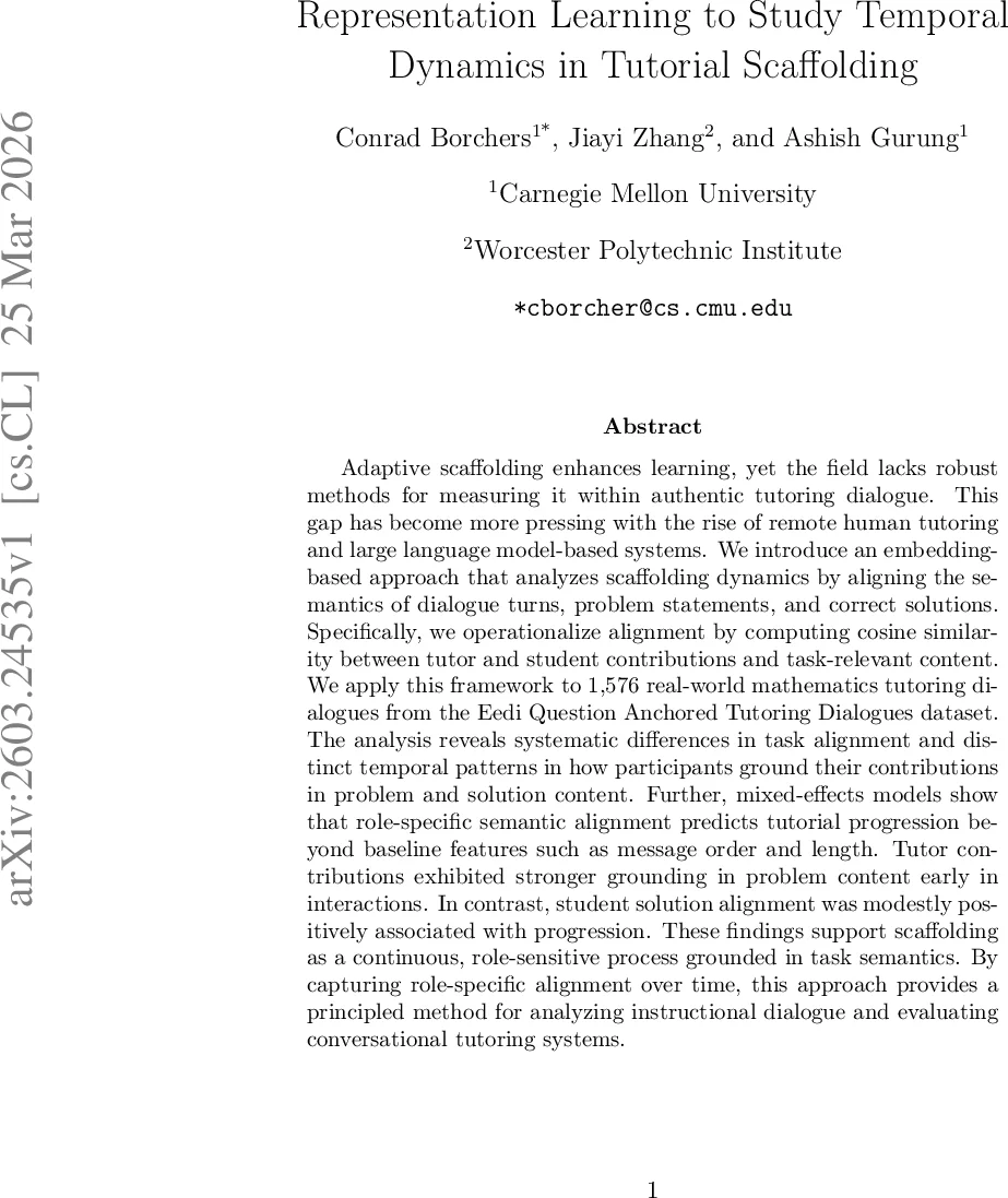 Representation Learning to Study Temporal Dynamics in Tutorial Scaffolding