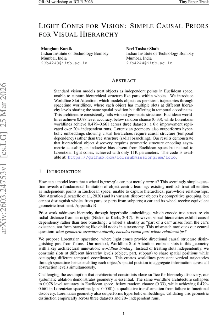 Light Cones For Vision: Simple Causal Priors For Visual Hierarchy