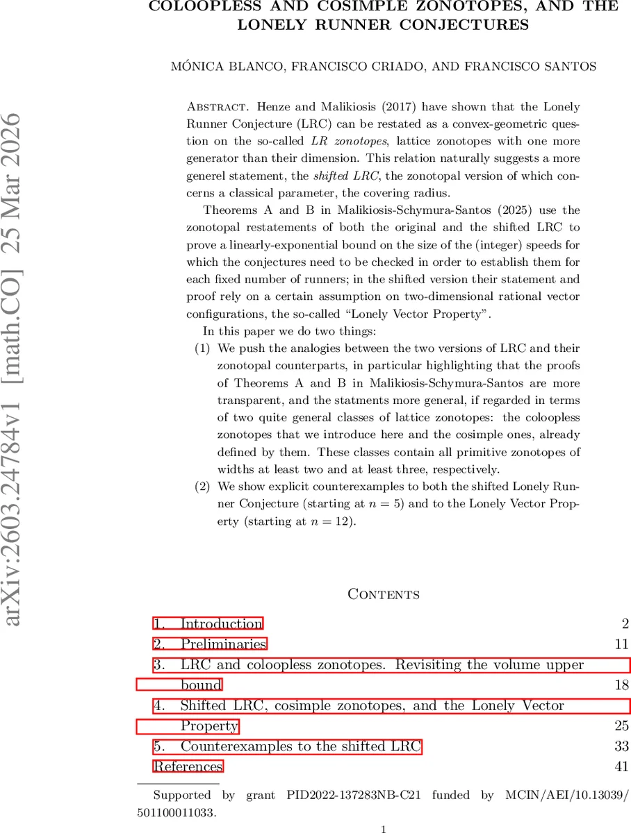 Coloopless and cosimple zonotopes, and the Lonely Runner Conjectures