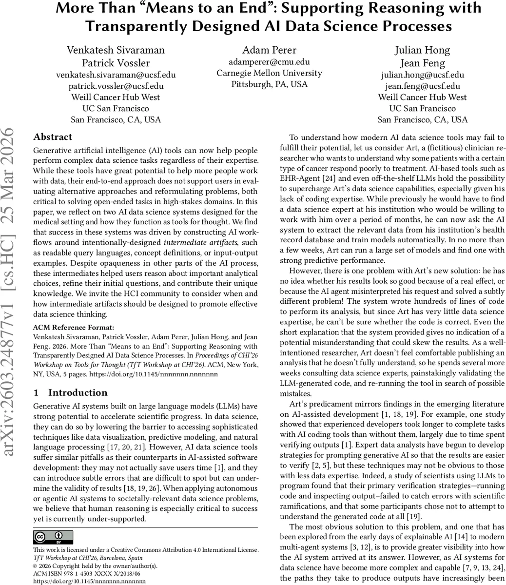 More Than "Means to an End": Supporting Reasoning with Transparently Designed AI Data Science Processes