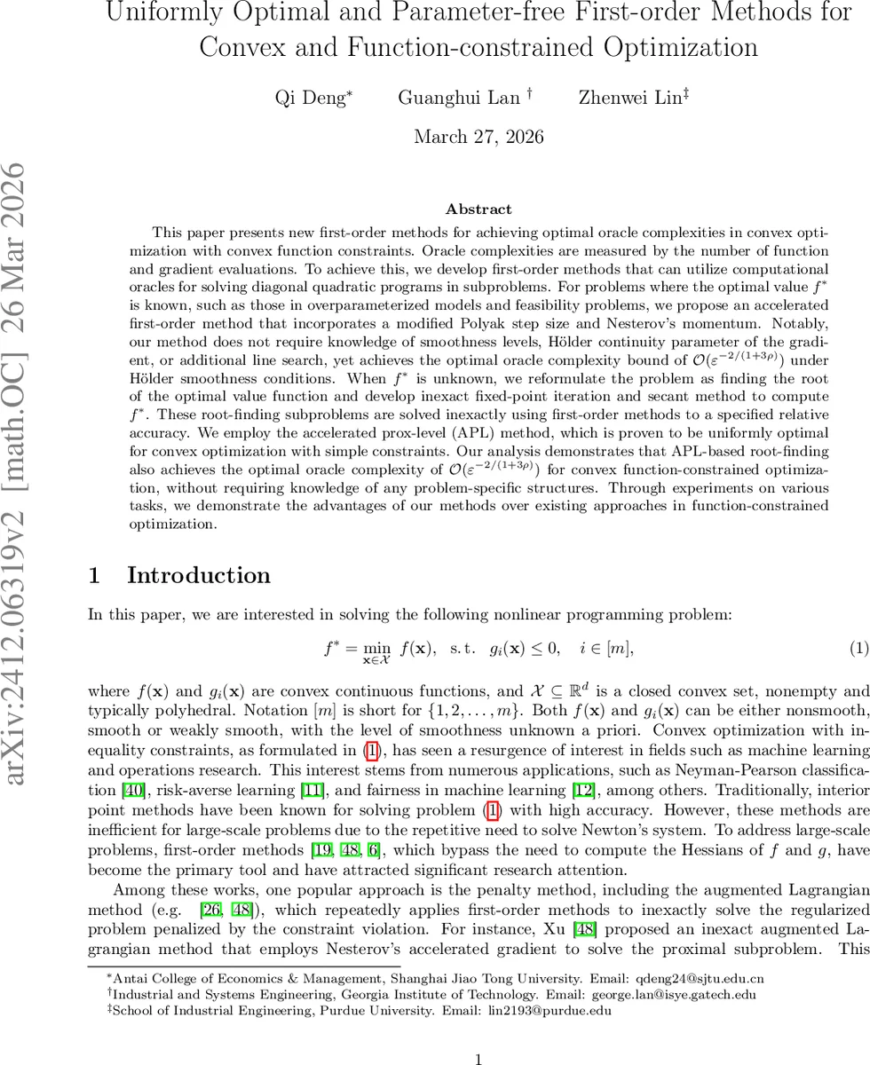 Uniformly Optimal and Parameter-free First-order Methods for Convex and Function-constrained Optimization