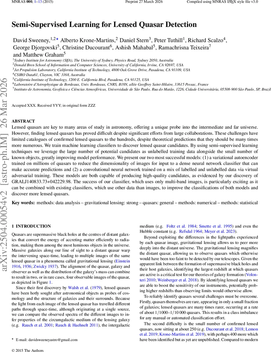 Semi-Supervised Learning for Lensed Quasar Detection