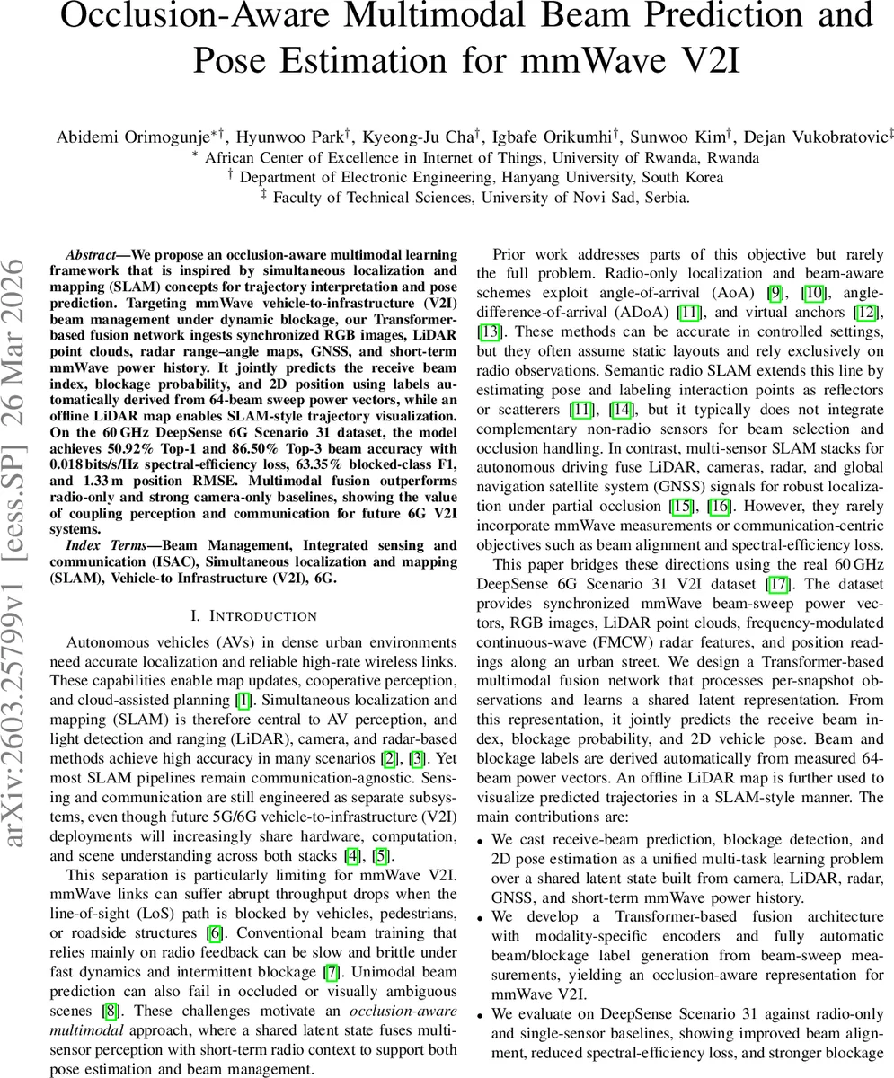 Occlusion-Aware Multimodal Beam Prediction and Pose Estimation for mmWave V2I