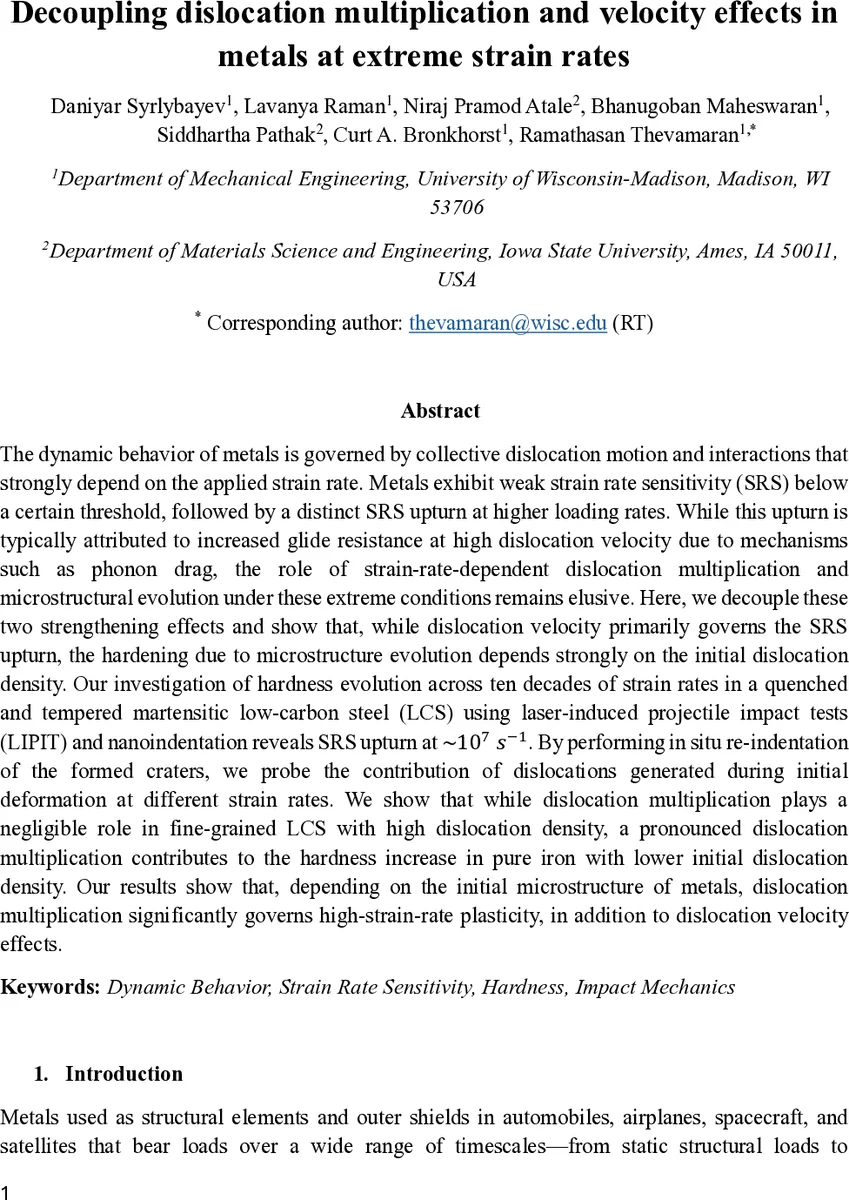 Decoupling dislocation multiplication and velocity effects in metals at extreme strain rates