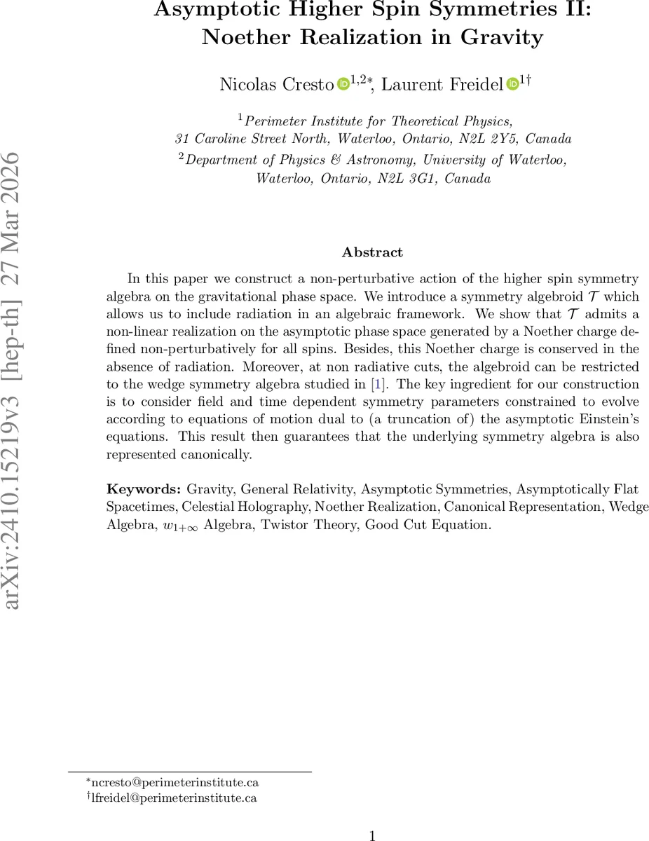 Asymptotic Higher Spin Symmetries II: Noether Realization in Gravity